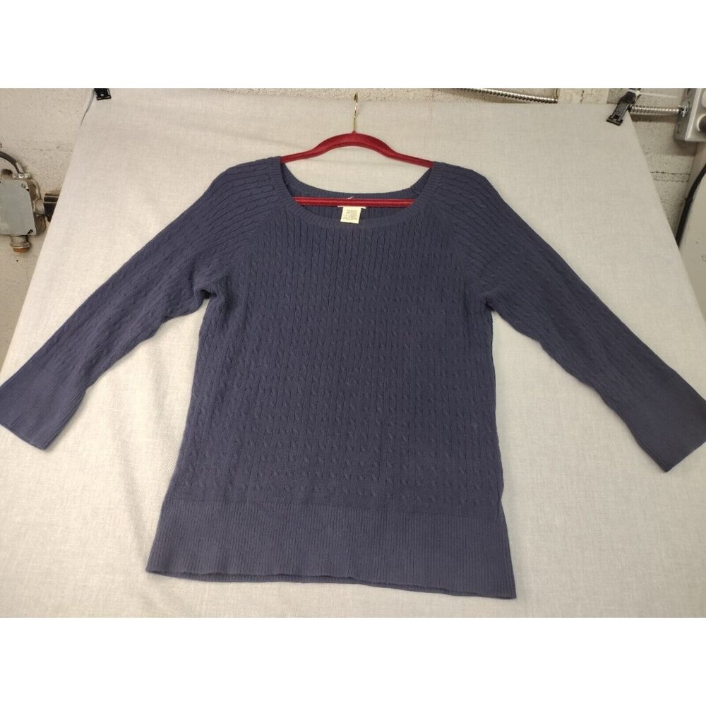 St. John's Bay Women's Navy Blue Round Neck 3/4 Sleeve Knit Pullover Sweater Med